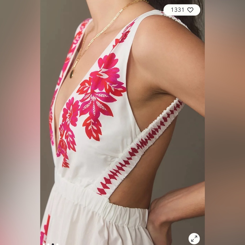 FARM Rio White Maxi Dress with Pink Floral Print NWT - Picture 4 of 12